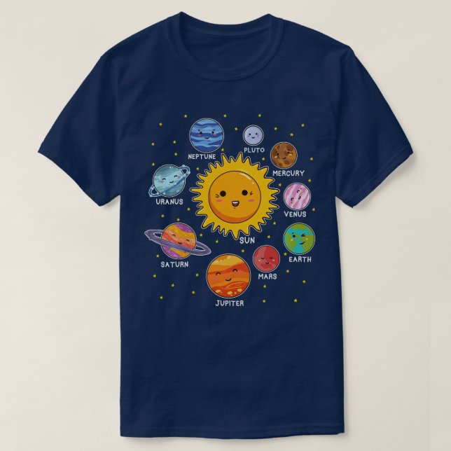 T-shirt Système solaire Planètes spatiales pour SEM Enfant (Design devant)
