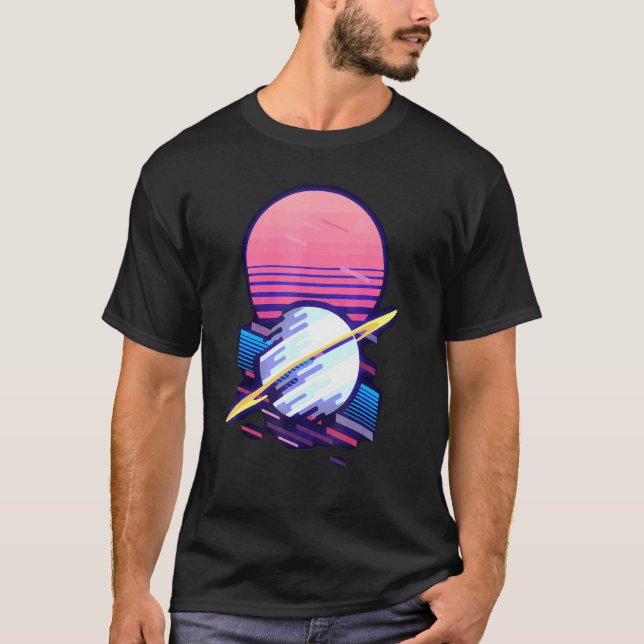 T-shirt Système solaire Planètes spatiales Saturne rétro S (Devant)