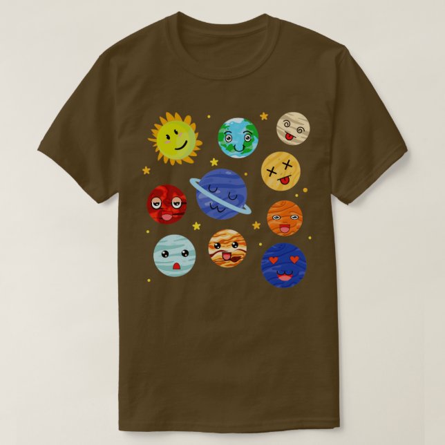 T-shirt Système solaire spatial Planètes mignonnes Astrono (Design devant)