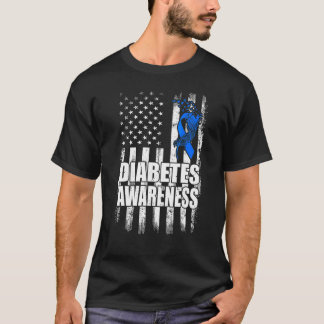T-shirt T1D Ruban Bleu Drapeau USA Sensibilisation au Diab