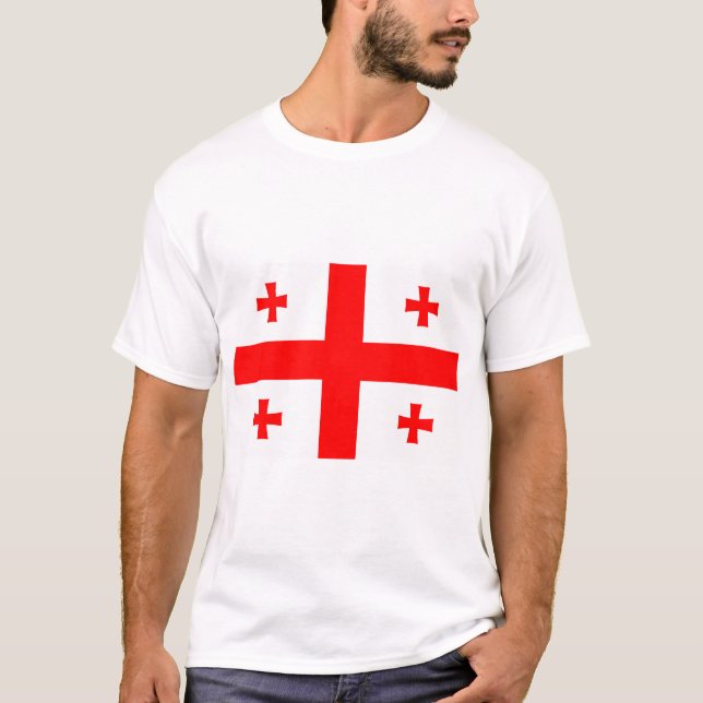 T-shirt T Chemise avec Drapeau de Géorgie (Devant)