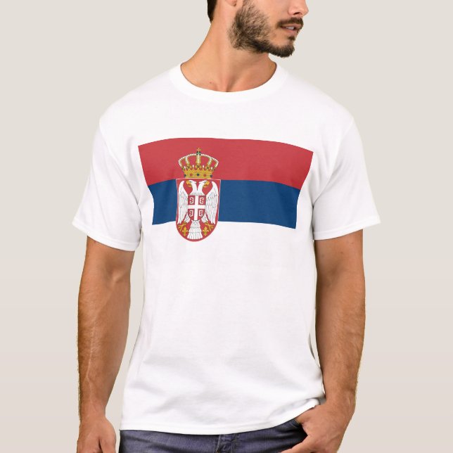 T-shirt T Chemise avec Drapeau de Serbie (Devant)