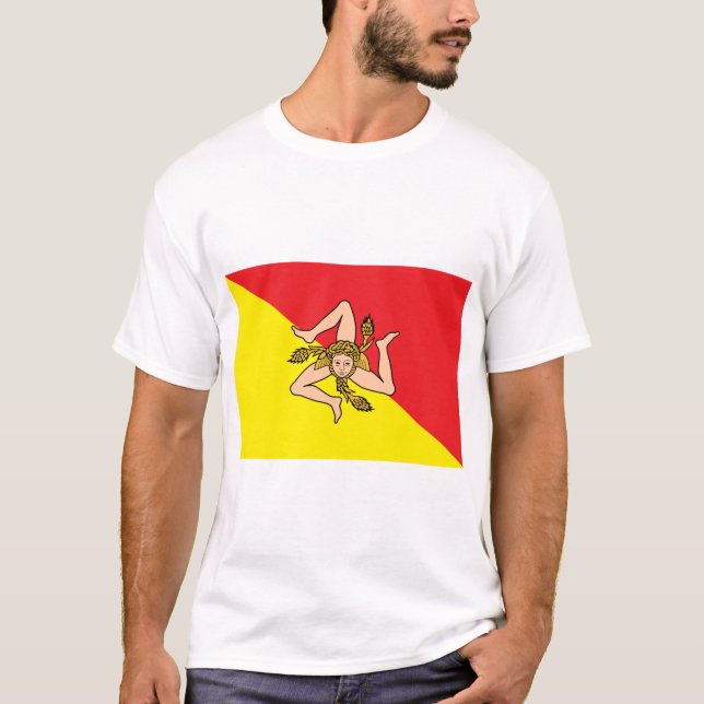 T-shirt T Chemise avec Drapeau de Sicile, Italie (Devant)