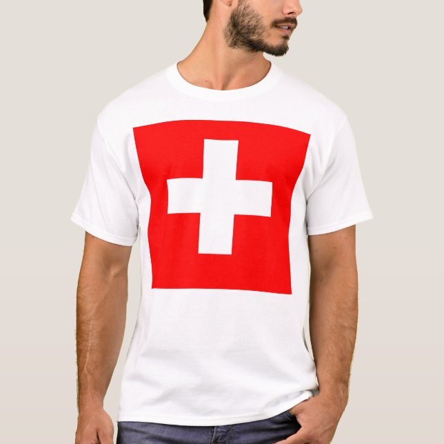 T-shirt T Chemise avec Drapeau de Suisse (Devant)
