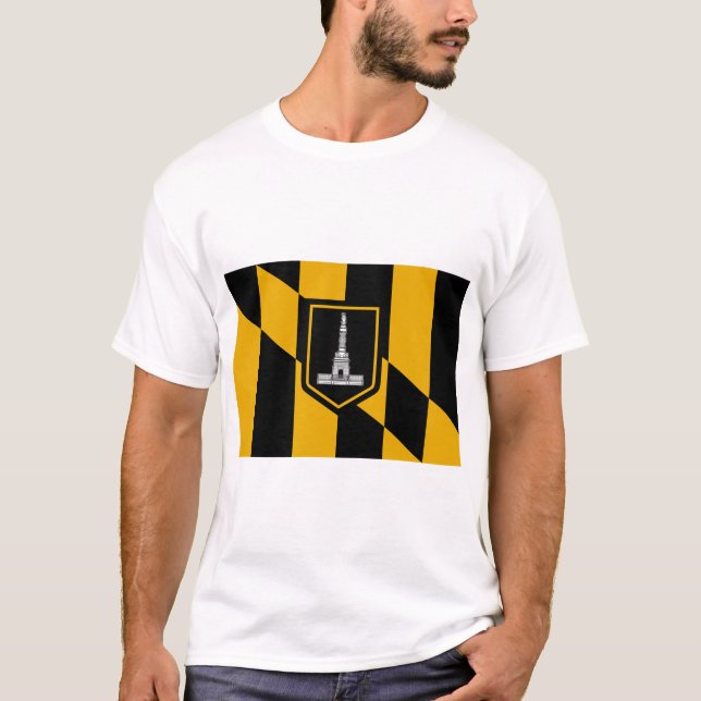 T-shirt T Chemise avec Drapeau du Baltimore, Maryland, USA (Devant)