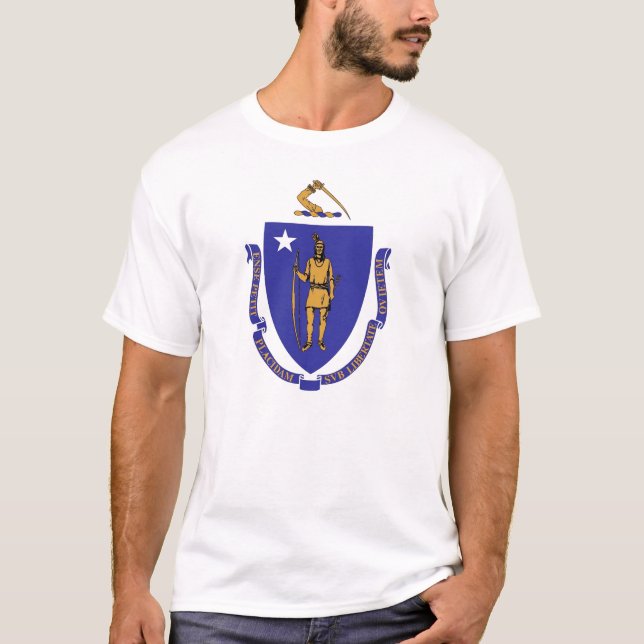 T-shirt T Chemise avec Drapeau du Massachusetts Etat USA (Devant)