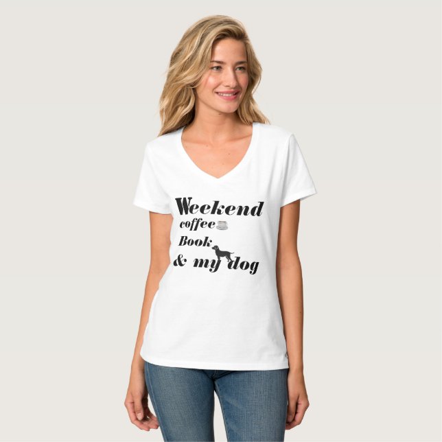 T-shirt T-CHEMISE-Week-end, café, livre et mon chien (Devant entier)