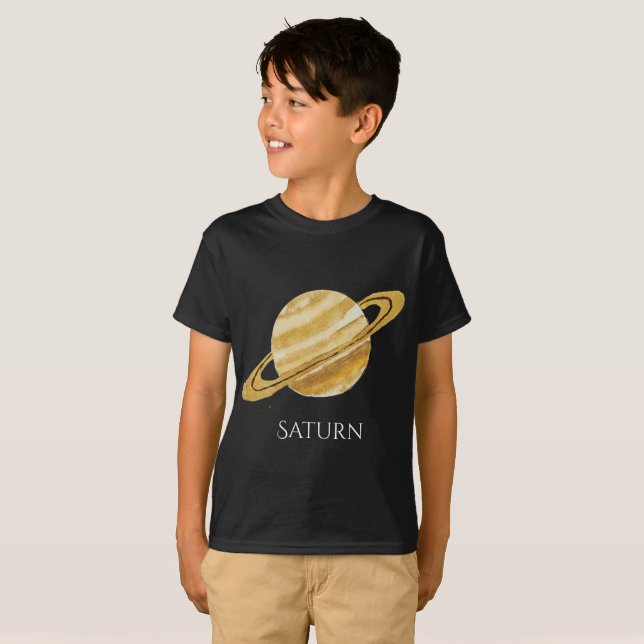 T-shirt T de l'enfant d'aquarelle de planète de Saturn (Devant entier)