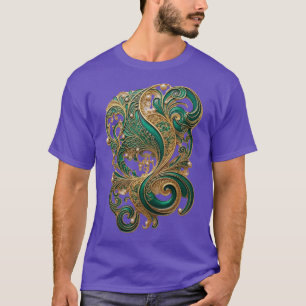 T-shirt T en émeraude luxueux avec filigrane doré motif to