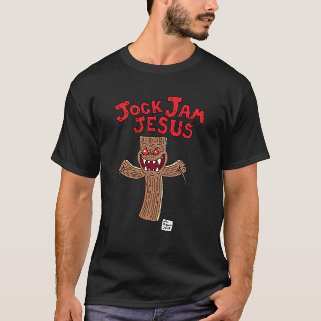T-shirt T noir des hommes de crucifixion de Jésus de (Devant)