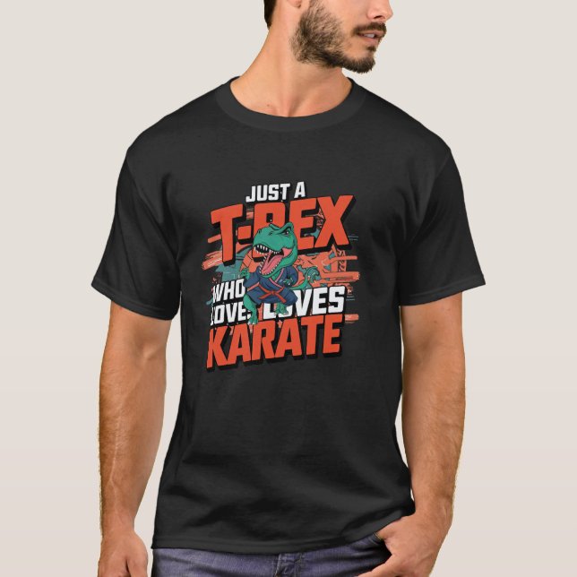T-shirt T-Rex Classique Qui Aime le Karaté (Devant)