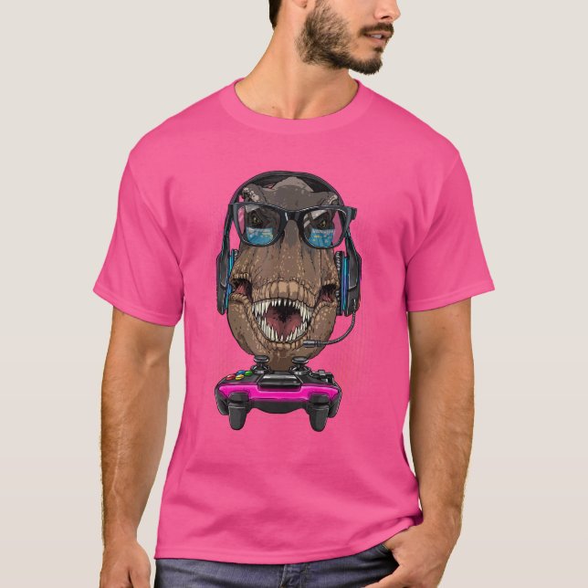T-shirt T Rex Dino Joueur Ordinateur Jeu Vidéo Diffusion G (Devant)