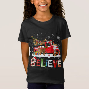 T-Shirt T-rex Dinosaur équitation Camion Rouge Joyeux Noël