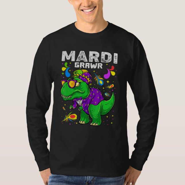 T-shirt T Rex Dinosaur Mardi Gras Bead Costume Mardi Grawr (Devant)