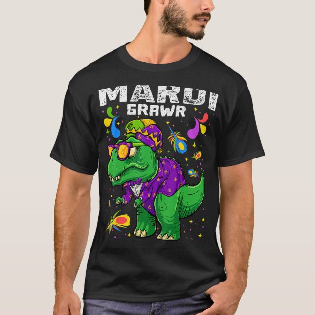 T-shirt T-Rex Dinosaur Mardi Gras Costume de perle Mardi G (Devant)