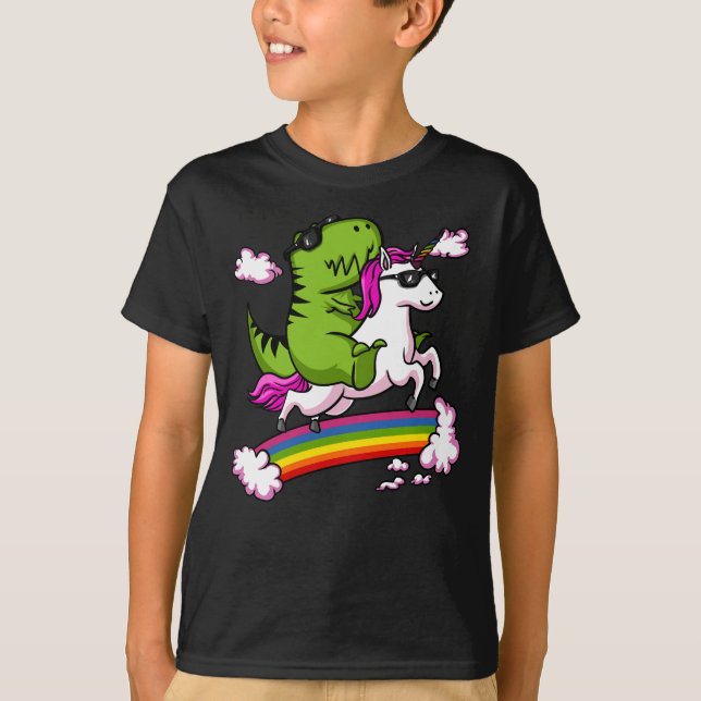 T-shirt T-Rex Dinosaur Riding Magique Unicorn Arc en ciel (Devant)