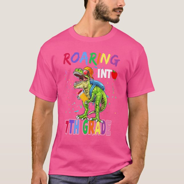 T-shirt T Rex Dinosaur Roaring en 7e 7e année Retour (Devant)