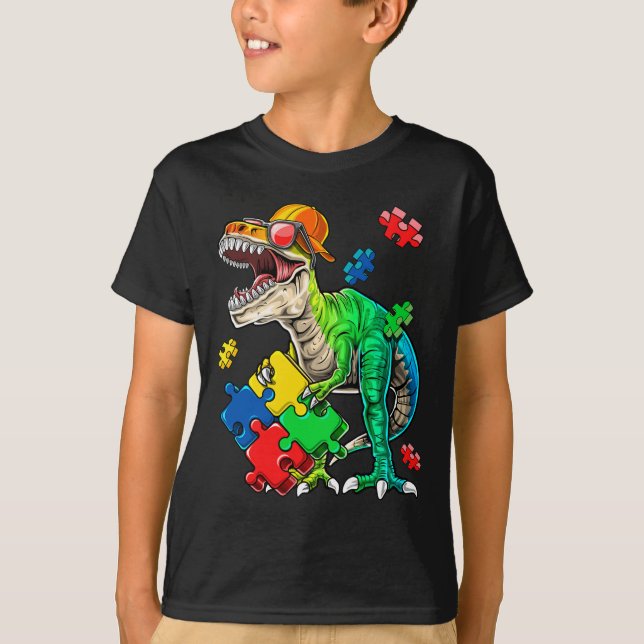 T-shirt T Rex Dinosaur Sensibilisation sur l'autisme Puzzl (Devant)