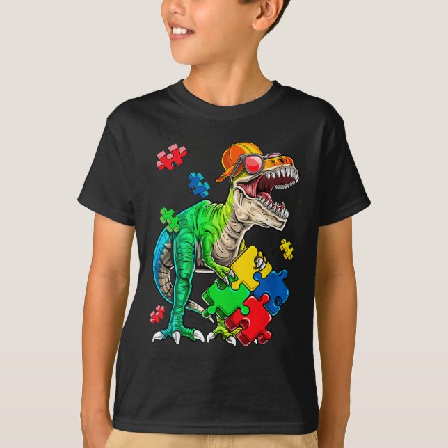 T-shirt T Rex Dinosaur Sensibilisation sur l'autisme Puzzl (Devant)
