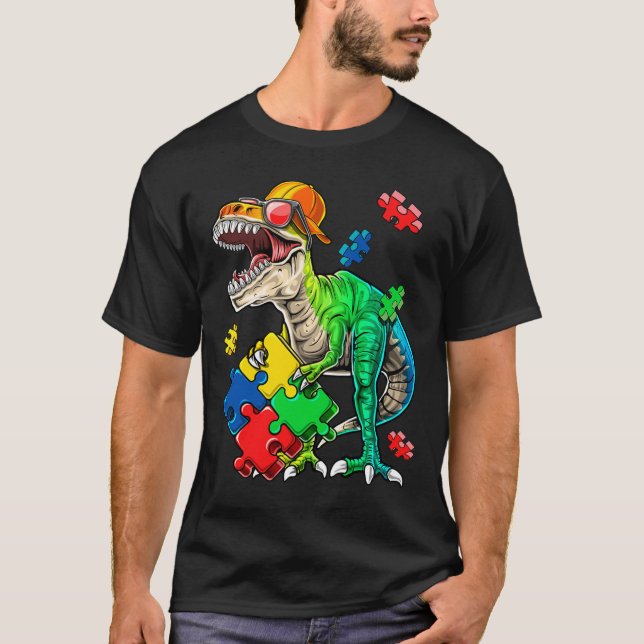 T-shirt T Rex Dinosaur Sensibilisation sur l'autisme Puzzl (Devant)