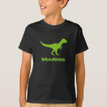 T-shirt T rex dinosaur t shirt personalized with kids name<br><div class="desc">Cute Green trex dinosaur t shirt personalized with kids name. Cute prehistoric t rex clothing design for little boys birthday party. Make one for son,  grandson,  new baby,  grandchild,  new mom,  mother to be,  newborn child etc. Wild Pre historic t-rex animal cartoon illustration for children. Tyrannosaurus rex.</div>