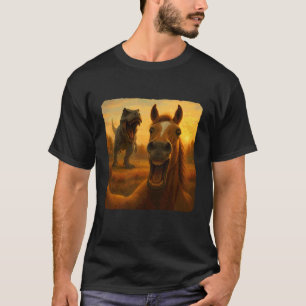 T-shirt T-Rex Dinosaure Chase Humour Drôle Selfie Cheval
