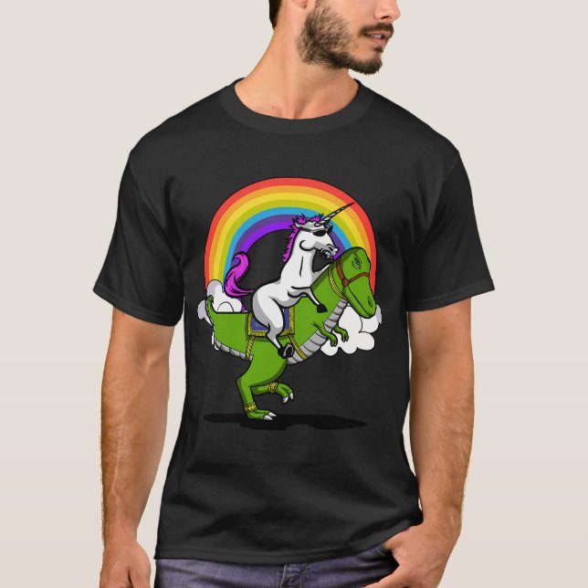 T-shirt T-Rex Dinosaure chevauché par une Licorne (Devant)
