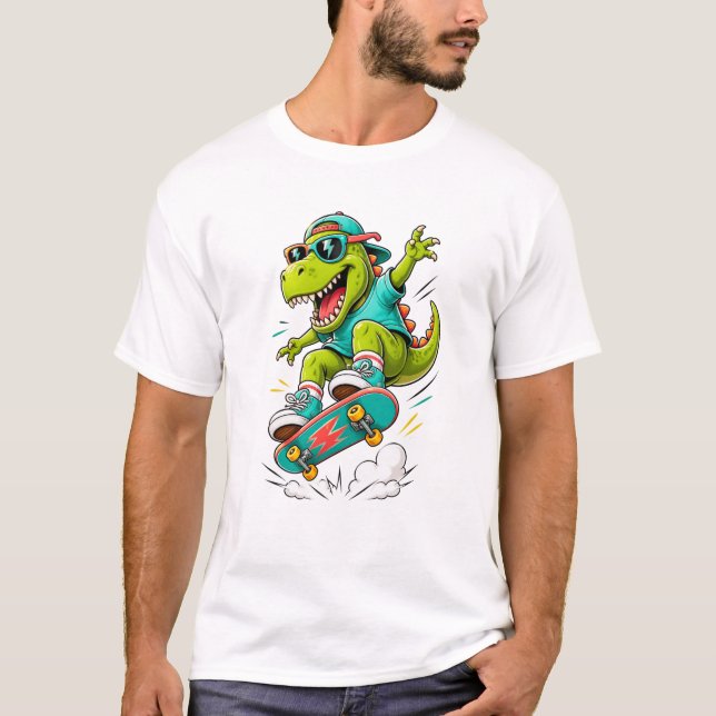 T-shirt T-Rex Dinosaure de Skateboard Cool (Devant)