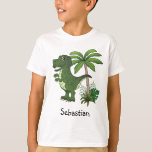 T-shirt T-Rex Dinosaure Et Palmier Avec Nom Personnalisé E
