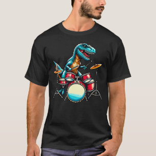 T-shirt T-Rex Dinosaure Jouant de la Batterie Dinosaures B
