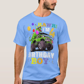 T-shirt T-Rex dinosaure Monster Truck 4e anniversaire pour