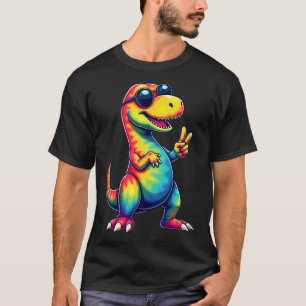 T-shirt T-rex Dyno Peace Sign Tie-Dye Hippie 
