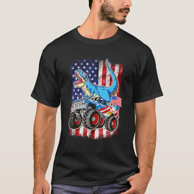 T-shirt T Rex équitation Monster Truck 4 juillet American  (Devant)