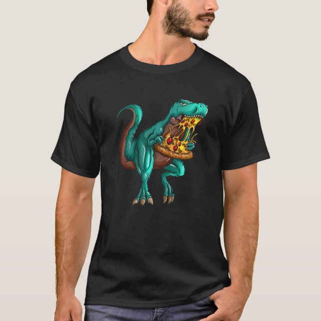 T-shirt T rex Fast Food  Tyrannosaurus Rex Eats Pizza Fan  (Devant)