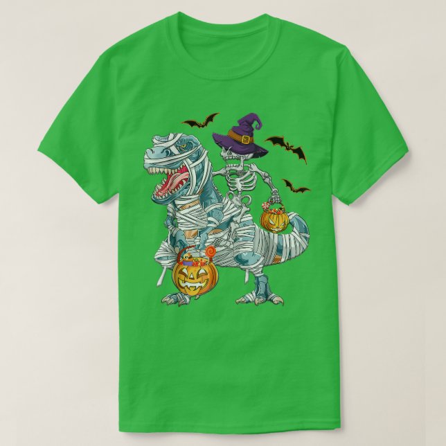 T-shirt T-Rex Halloween Chemise Sorcière Casquette Citroui (Design devant)