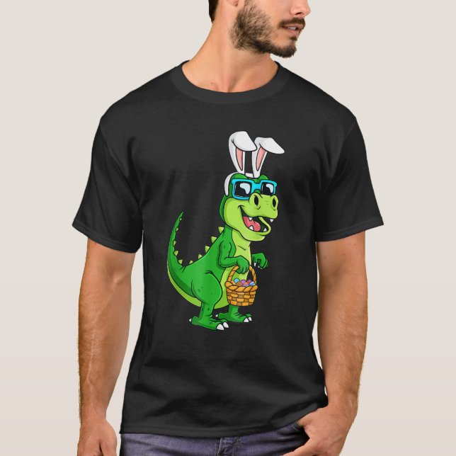 T-shirt T Rex Lapin De Pâques Avec Panier D'Oeufs Dinosaur (Devant)