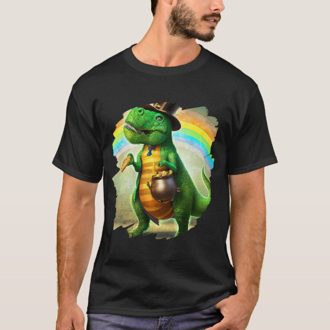 T-shirt T Rex Leprechaun Jour de la Saint Patrick Tyrannos (Devant)