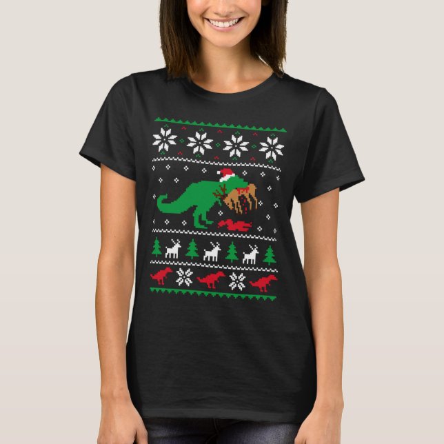 T-shirt T Rex mangeant le renne drôle dinosaure Noël moche (Devant)