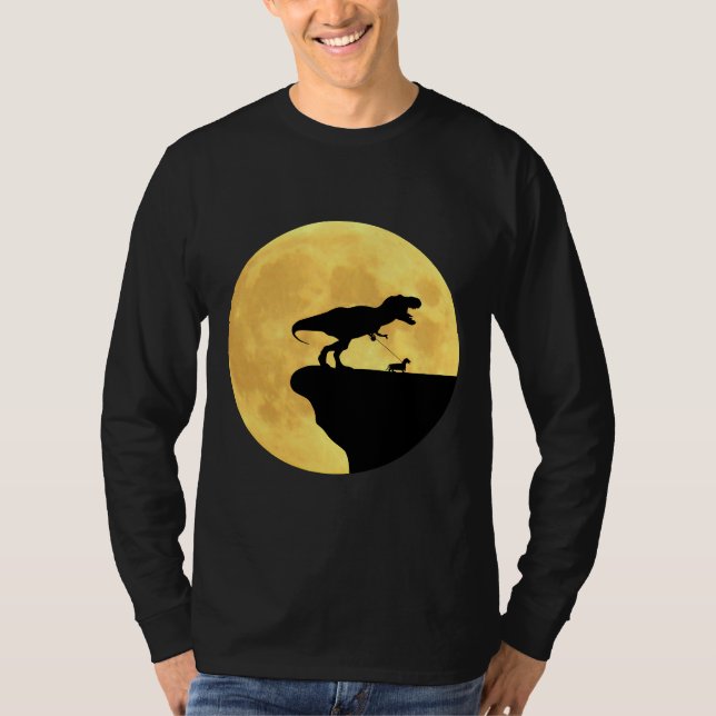 T-shirt T Rex Marcher Un Dachshund Devant Lune Jaune (Devant)