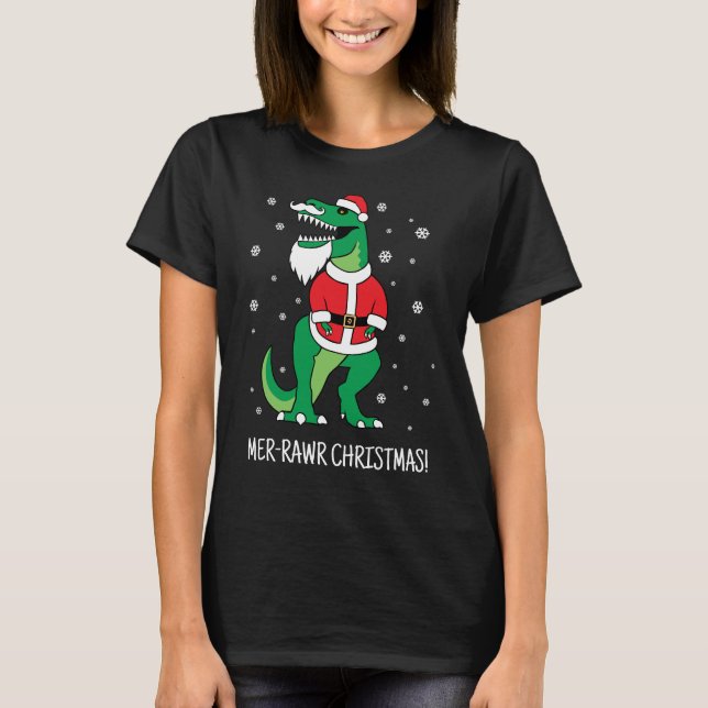 T-shirt T-Rex Père Noël Funny Christmas [texte personnalis (Devant)