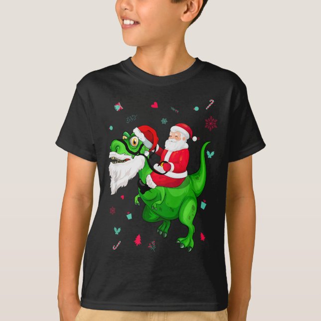 T-shirt T-rex Santa Ride Funny Ugly Christmas Toddler_kids (Devant)
