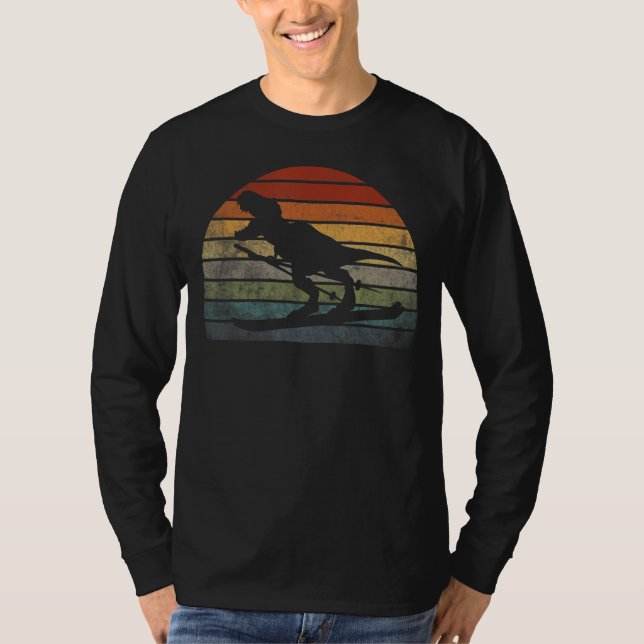 T-shirt T rex ski character Dinosaur in Scarf Skiing Retro (Devant)