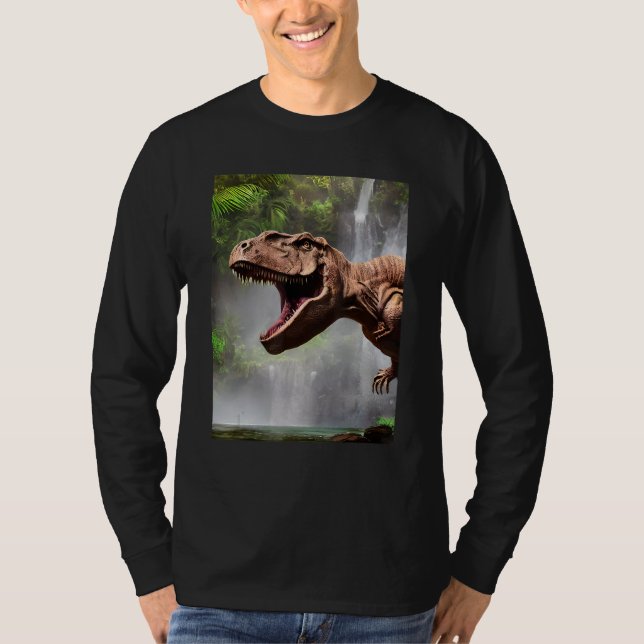T-shirt T-Rex The Dinosaur of the Jungle Waterfall (Devant)