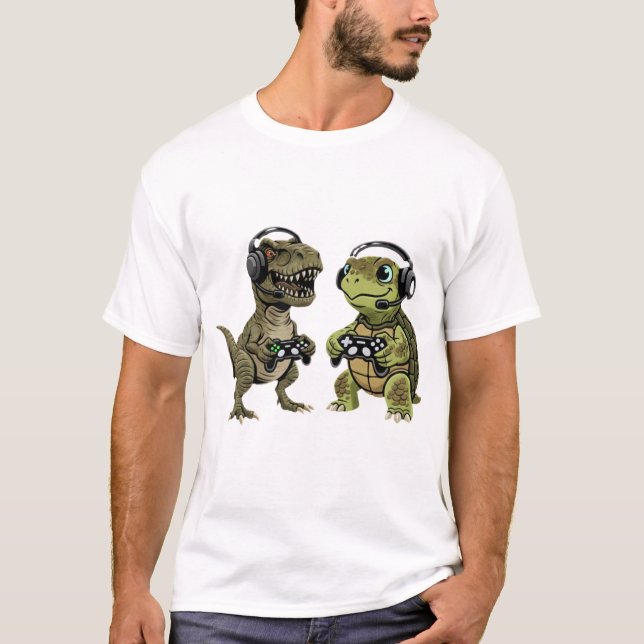 T-shirt T Rex Tortue de jeu drôle Dinosaure Rétro Gaming  (Devant)