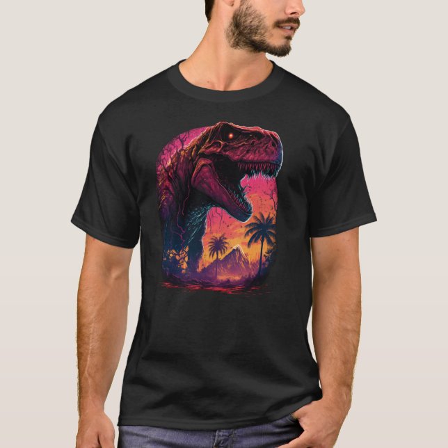 T-shirt T Rex Vaporwave Style esthétique usagé (Devant)