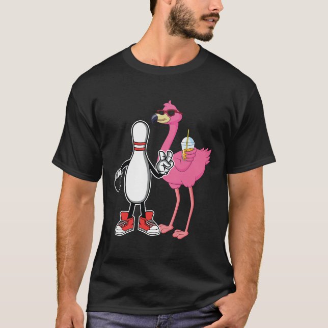 T-Shirt T-S drôle de quille de bowling flamant ros (Devant)
