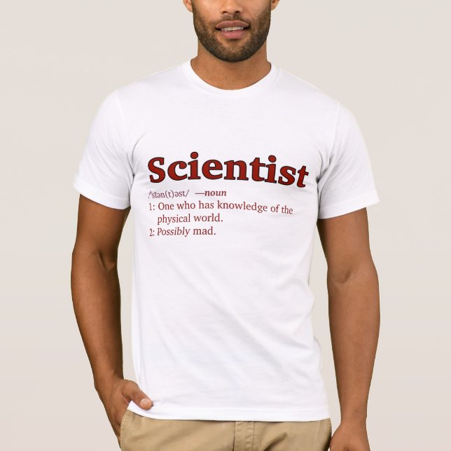 T-shirt t. scientifique potentiellement fou - rouge & blan (Devant)