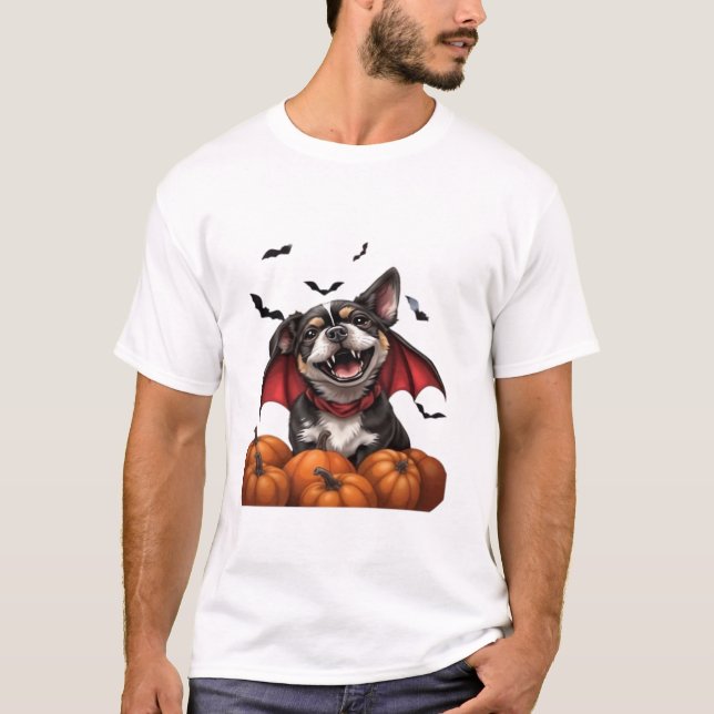 T-shirt T-Shir Classique Chien Vampire Halloween avec Citr (Devant)