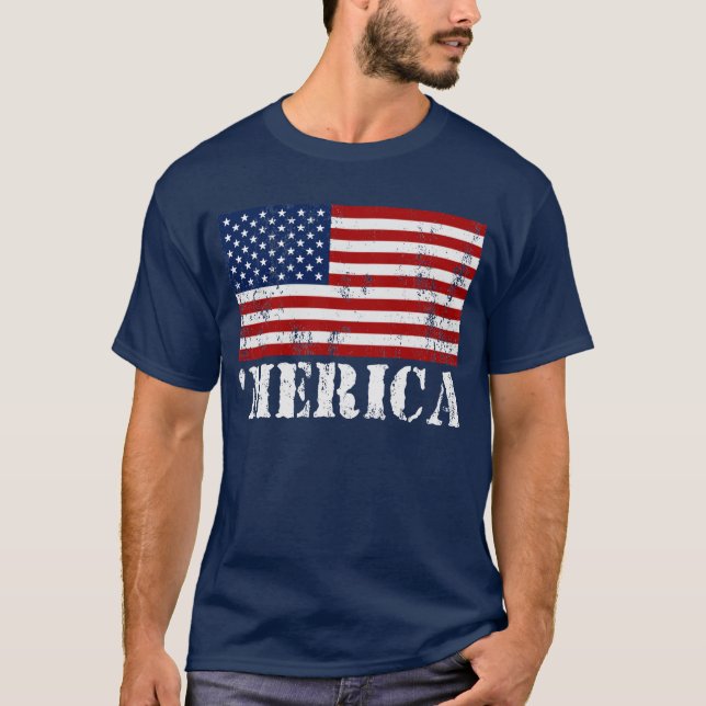 T-shirt 'T-shirt affligé par cru de drapeau de MERICA USA (Devant)