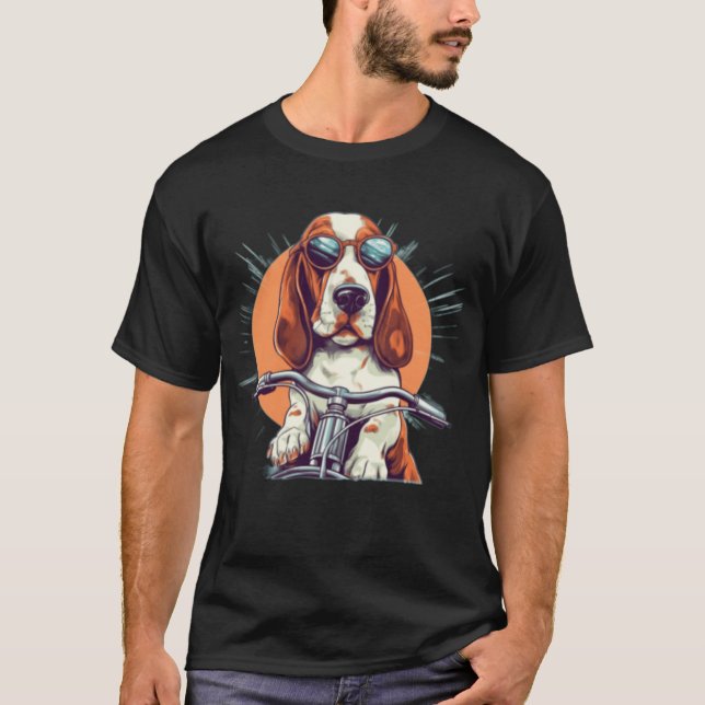 T-shirt T-Shirt, basset cool caricature hound biker (Devant)